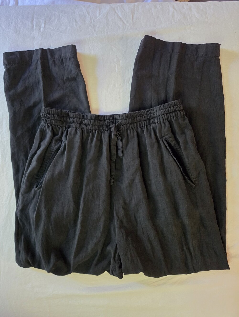 Vintage Sag Harbor Petite 100% Silk Black Wide Leg Drawstring Pants Medium
